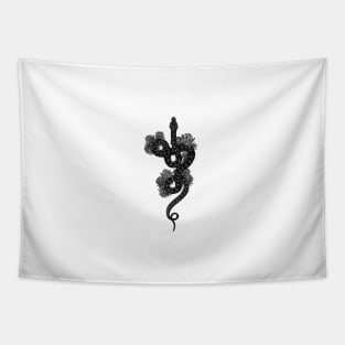 Snake and flowers blackwork flash design Tapestry