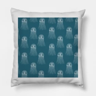 jellyfish aloha print pattern hawaii blue teal and white Pillow