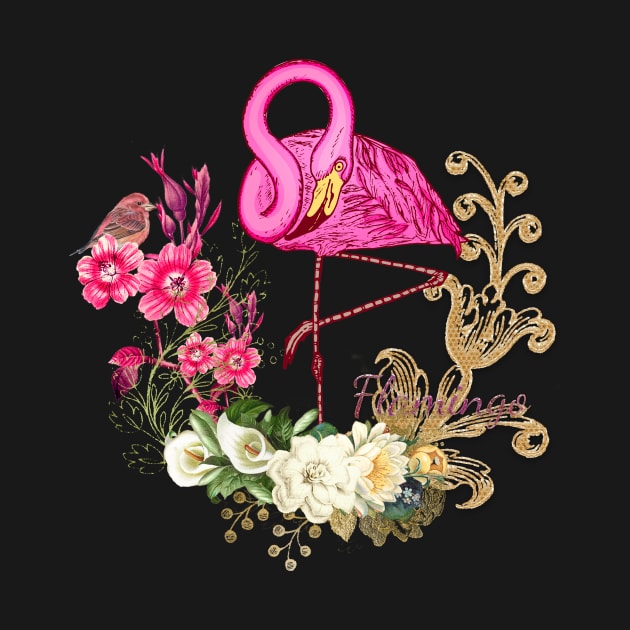 Beautiful flamingo with flowers by Nicky2342