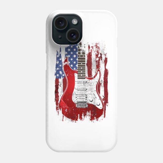 Electric Guitar American Flag Patriotic Guitarist Gift Phone Case by Marang