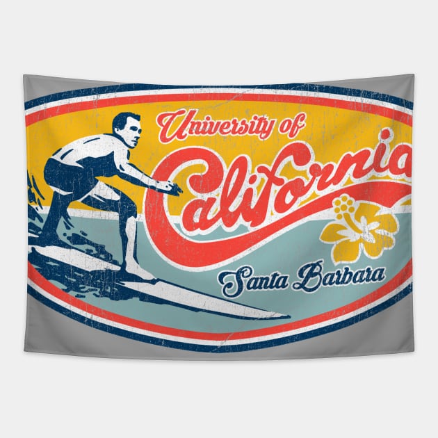 Faded Vintage Retro Surf Style UCSB design graphic Tapestry by Vector Deluxe