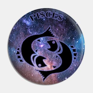 Pisces Astrology Zodiac Sign - Fish - Pisces Astrology Birthday Gifts - Space or Stars and Black and purple glow Pin