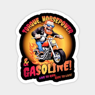 Funny biker riding a chopper, popping a wheelie motorcycle cartoon Magnet