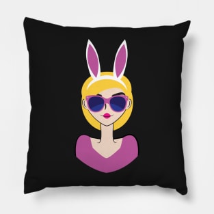 Cute Retro Mid Century Girl with Bunny ears Pillow