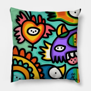 Colorful Cool Graffiti Creatures Pillow
