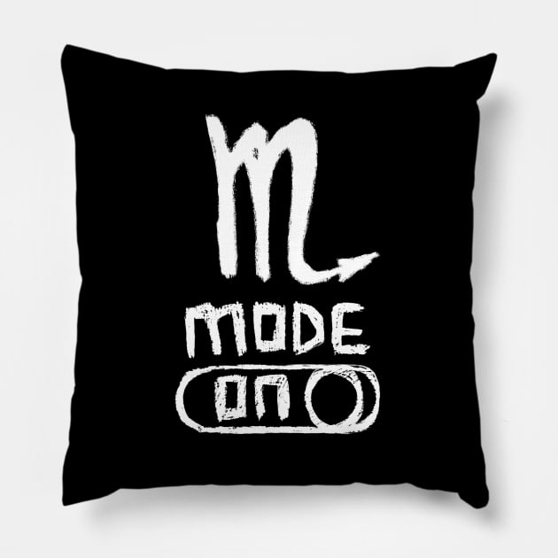 Scorpio Mode ON, Zodiac Sign Pillow by badlydrawnbabe