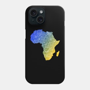 Colorful mandala art map of Africa with text in blue and yellow Phone Case