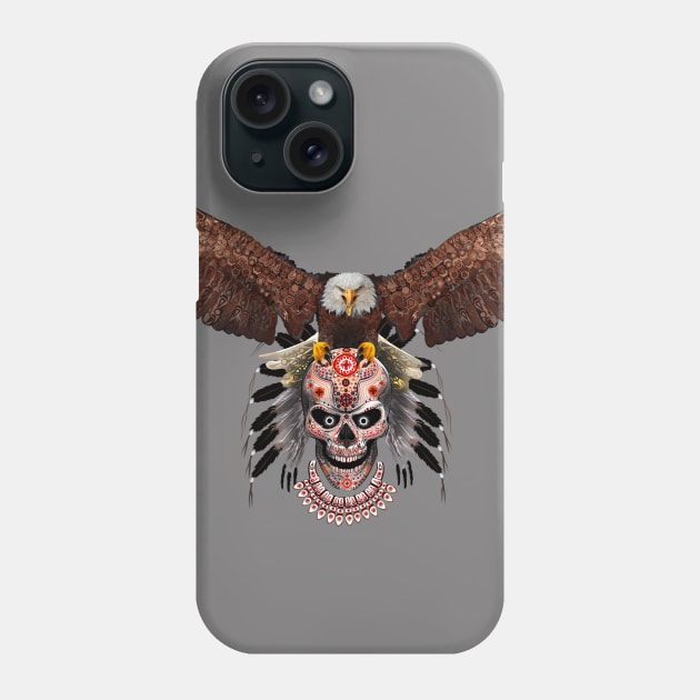 indian native white head eagle sugar Skull Phone Case by Dezigner007