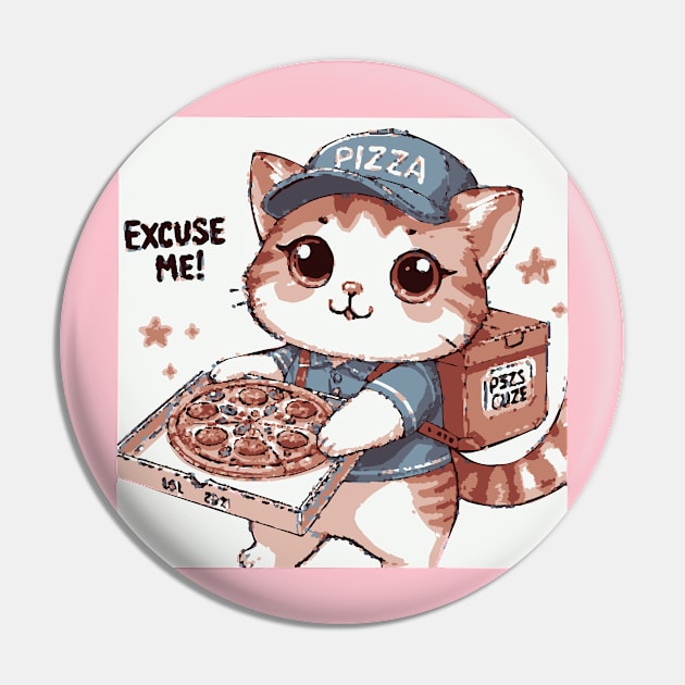 Pawsome Pizza Delivery: Cat Courier on the Move Pin by Pickyysen