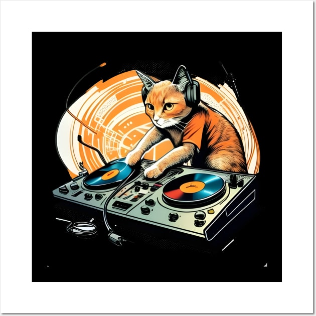 Dj In Cat With Headphones Color Illustration Stock Photo, Picture