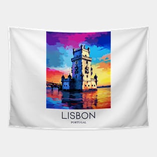 A Pop Art Travel Print of Lisbon - Portugal Tapestry