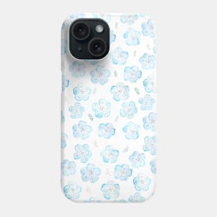 Blue Nemophila Flower and green leaf pattern Phone Case