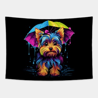 Yorkshire Terrier Rainy Day With Umbrella Tapestry