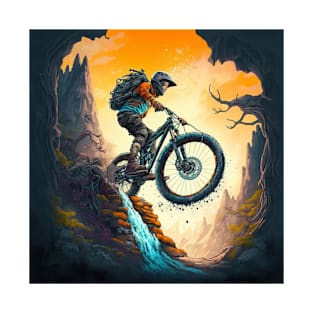 Amazing image of a cartoon mountain biker riding a gap. T-Shirt