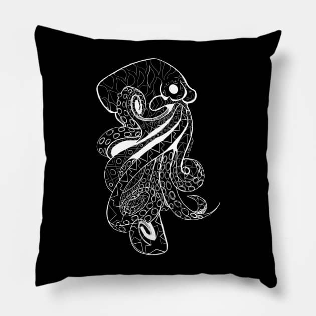 dark octopus in ecopop mandala art style Pillow by jorge_lebeau