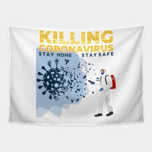 Killing Coronavirus COVID-19 stay home - stay safe Short Sleeve Ladies Fitted Short Sleeve Tee Shirt Tapestry