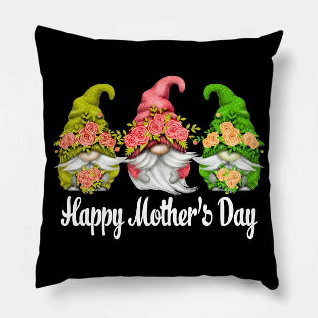 Happy Mothers Day Cute Gnomes Floral For Mom Pillow by Salimkaxdew