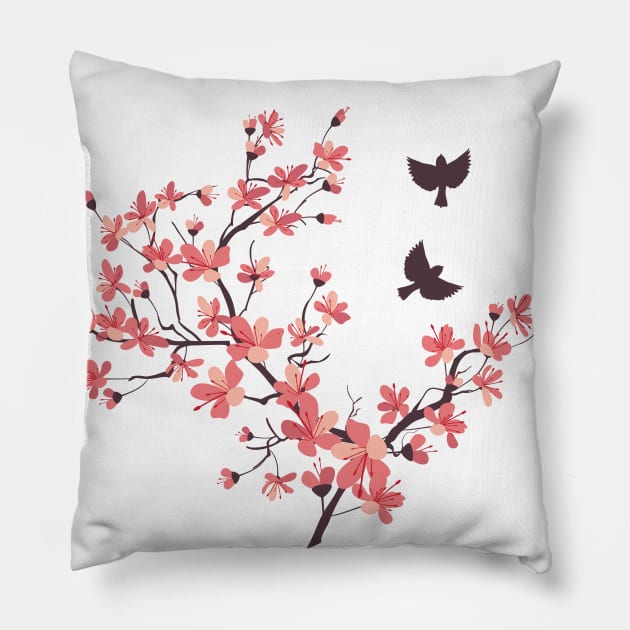 Cherry Blossom Bird Blast! Pillow by SWON Design