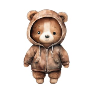 Watercolor Cartoon Brown Bear in a Hoodie T-Shirt