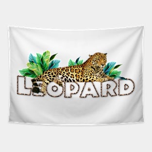 Leopard With Green Leaves Tapestry