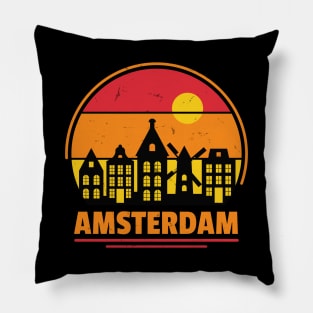 Amsterdam Skyline Retro Style Pillow