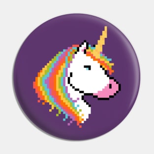 Pixel White Unicorn with Rainbow Mane Pin