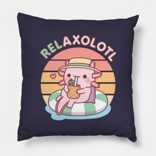 Cute Axolotl Chill On Pool Float Relaxolotl Funny Pun Pillow