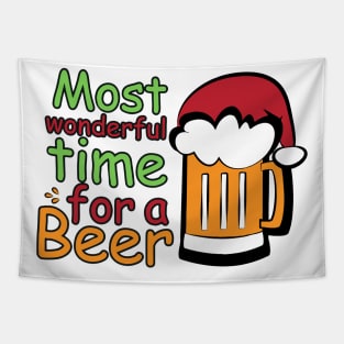 It's The Most Wonderful Time for a Beer Funny Drinking Christmas Design Tapestry