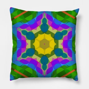 Retro Mandala Flower Blue Green and Purple Pillow