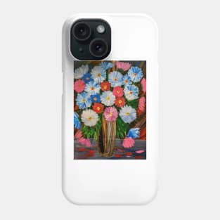 Stunning bouquet of mixed abstract flowers in a vintage gold vase Phone Case