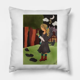 Cute girl with snail marker illustration Pillow