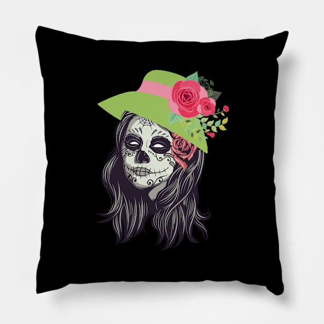 Sugar Skull Beauty Day of The Dead Girl gift Pillow by GillTee