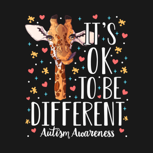 Autism Awareness Giraffe It's Ok to Be Different Autistic T-Shirt