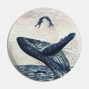 The Mermaid and the Whale Watercolour Painting Pin