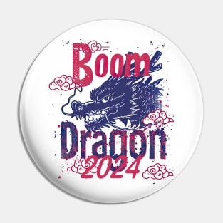 Chinese New Year Boom Dragon: Synthwave Retro Illustration Pin