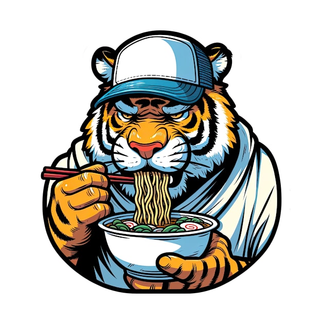 tiger eating ramen noodles by Dracoola