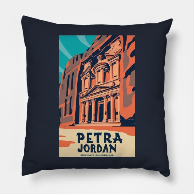 A Vintage Travel Art of Petra - Jordan Pillow by goodoldvintage