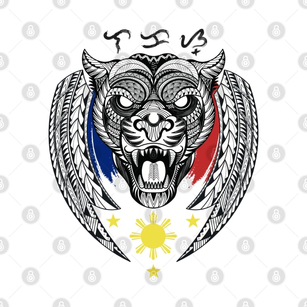 Philippine 3 Stars Sun / Tribal line Art Tiger / Black Panther / Baybayin word Lakas (Strength) by Pirma Pinas