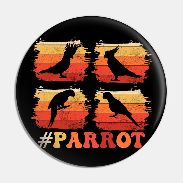 Parrot Bird Vintage Distressed Retro Style Silhouette 70s Pin by KRMOSH