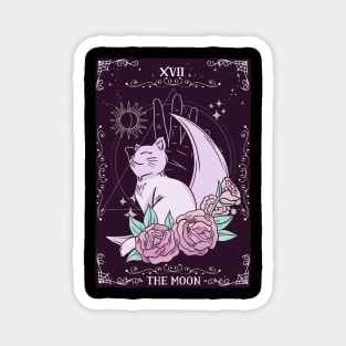 Tarot Card Crescent Moon Cute Cat Roses Cosmic Magic Magnet