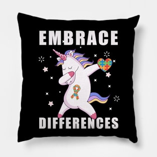 Embrace Differences Dabbing Unicorn Autism Awareness Pillow