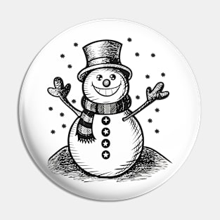 Funny Snowman Black And White Christmas Holiday Design Pin