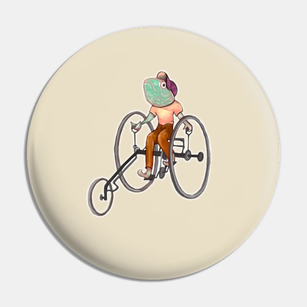 Fish on a Tricycle Vintage Illustration Pin by KikoeART