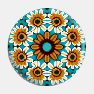 Bohemian Daisy Chain | Aqua with Gold and Brown Daisies Pin