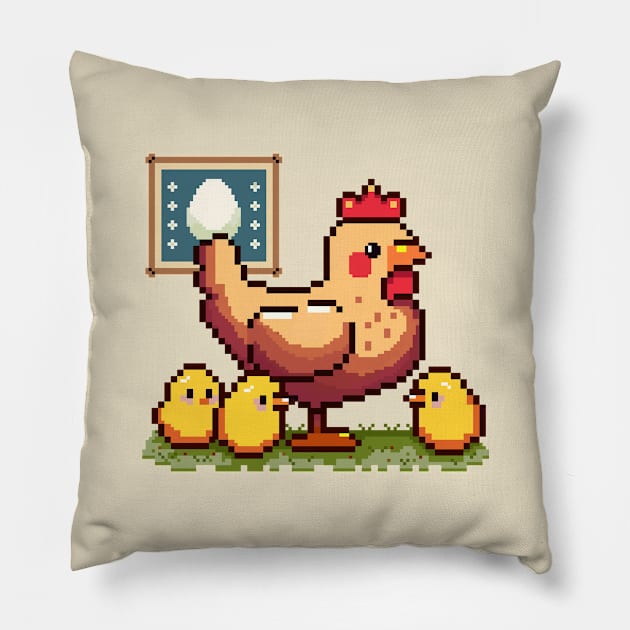 Mommy hen with chicks | Pixel art Pillow by LettyDreams