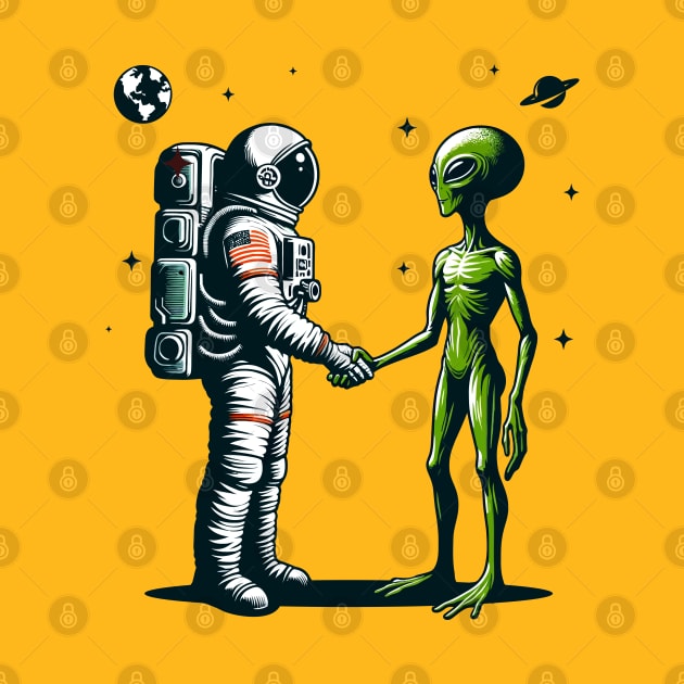 Astronaut and alien shaking hands by Art_Boys