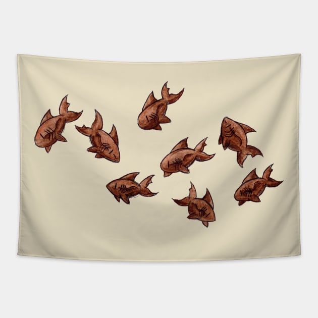 Coffee Bean Sharks Tapestry by KristenOKeefeArt