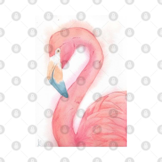 Watercolor pink flamingo painting by Oranjade0122