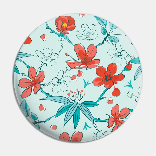 Japanese Cherry Blossom Floral Pattern Botanical Pin by Studio Hues