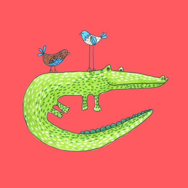 Crocodile And Birds by DoodlesAndStuff